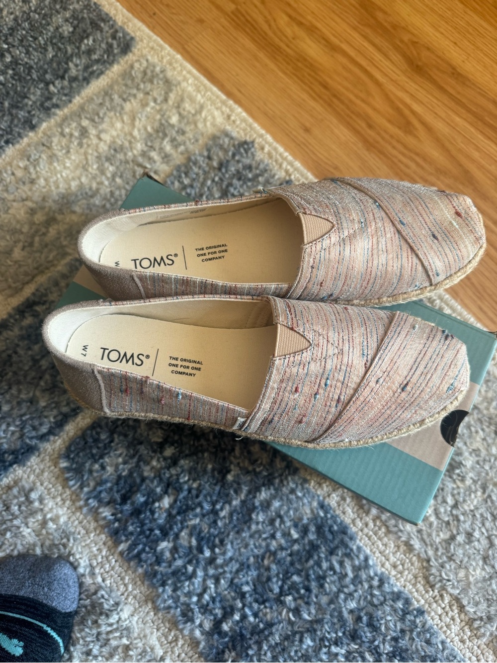 TOMS Alpargata Rope Birch Metallic Slubby Stripe Canvas Flats Women’s US 7
